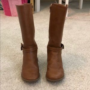 Leather/pleather sable brown knee high boot